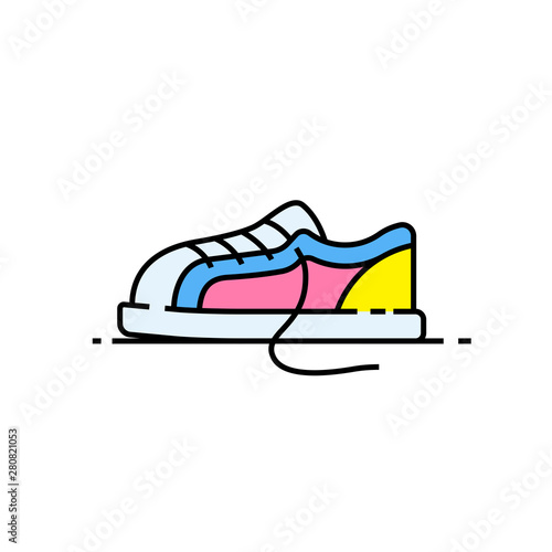 Colorful sneaker line icon. Kids shoe symbol. Footwear sign. Vector illustration.