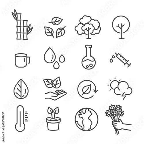 Simple set of everyday life in nature concept minimal icon isolated. Modern outline on white background