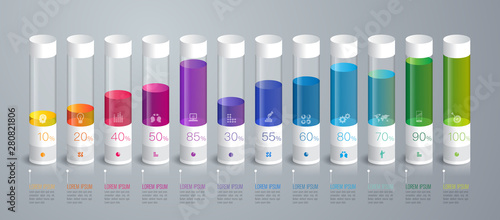 Graph design vector and business icons with 12 options. Use in corporate report, marketing, annual report. Network management data screen with charts, diagrams.