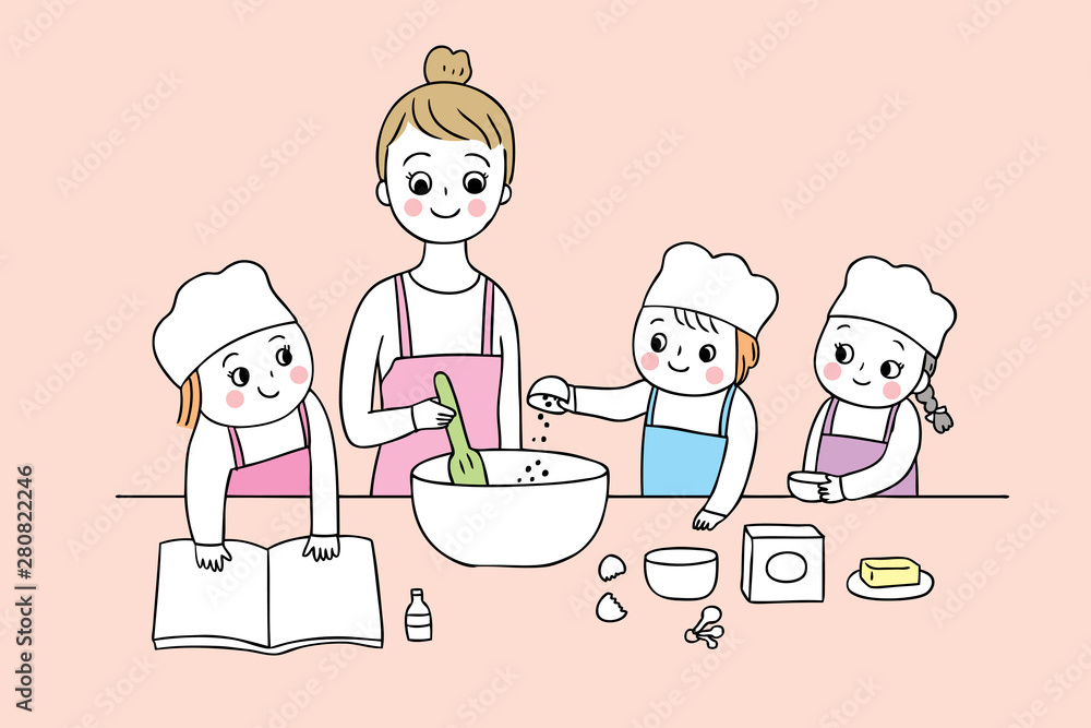 Cartoon cute back to school cooking class vector. Cartoon cute back to school cooking class vector.