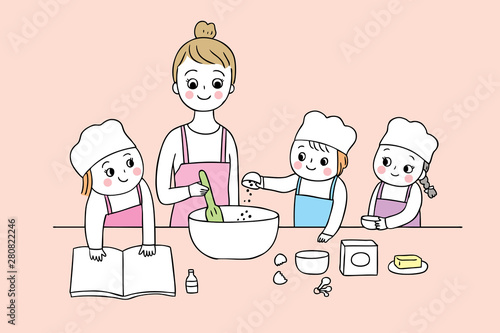 Cartoon cute back to school cooking class vector.