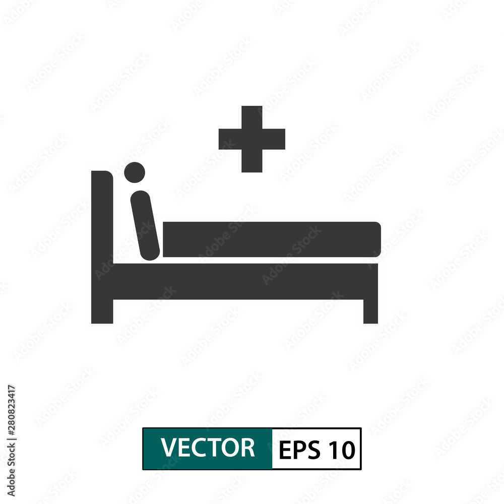 Man in hospital bed icon. Isolated on white. Vector illustration EPS 10 Man in hospital bed icon. Isolated on white. Vector illustration EPS 10