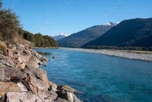 clean pritine blue river water flowing through the Southern Alps