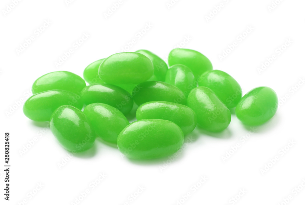 Pile of tasty bright jelly beans isolated on white Pile of tasty bright jelly beans isolated on white