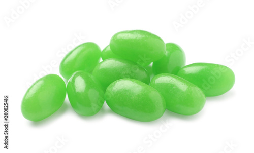 Pile of tasty bright jelly beans isolated on white
