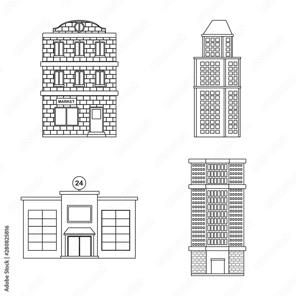 Vector design of architecture and exterior sign. Set of architecture and city stock vector illustration.