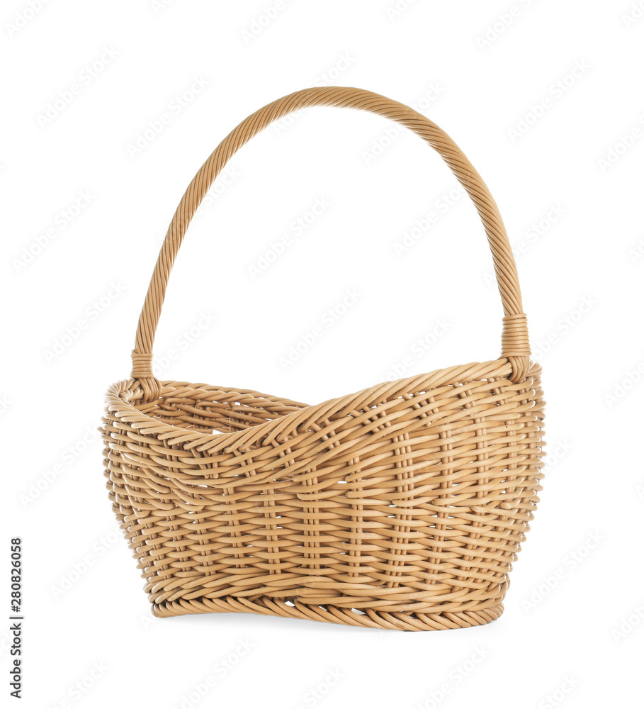 Empty wicker picnic basket on white background Empty wicker picnic basket on white background