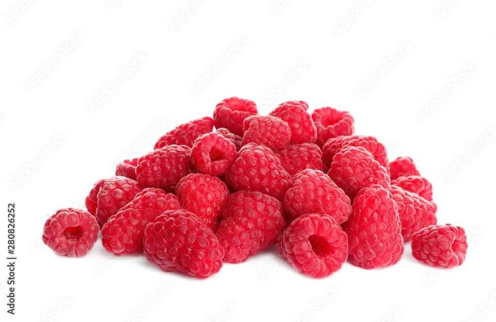 Delicious ripe sweet raspberries isolated on white Delicious ripe sweet raspberries isolated on white