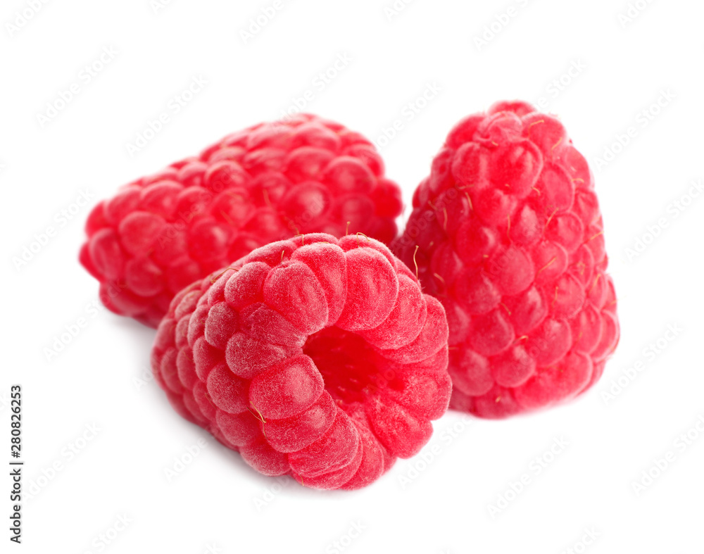Delicious ripe sweet raspberries isolated on white Delicious ripe sweet raspberries isolated on white