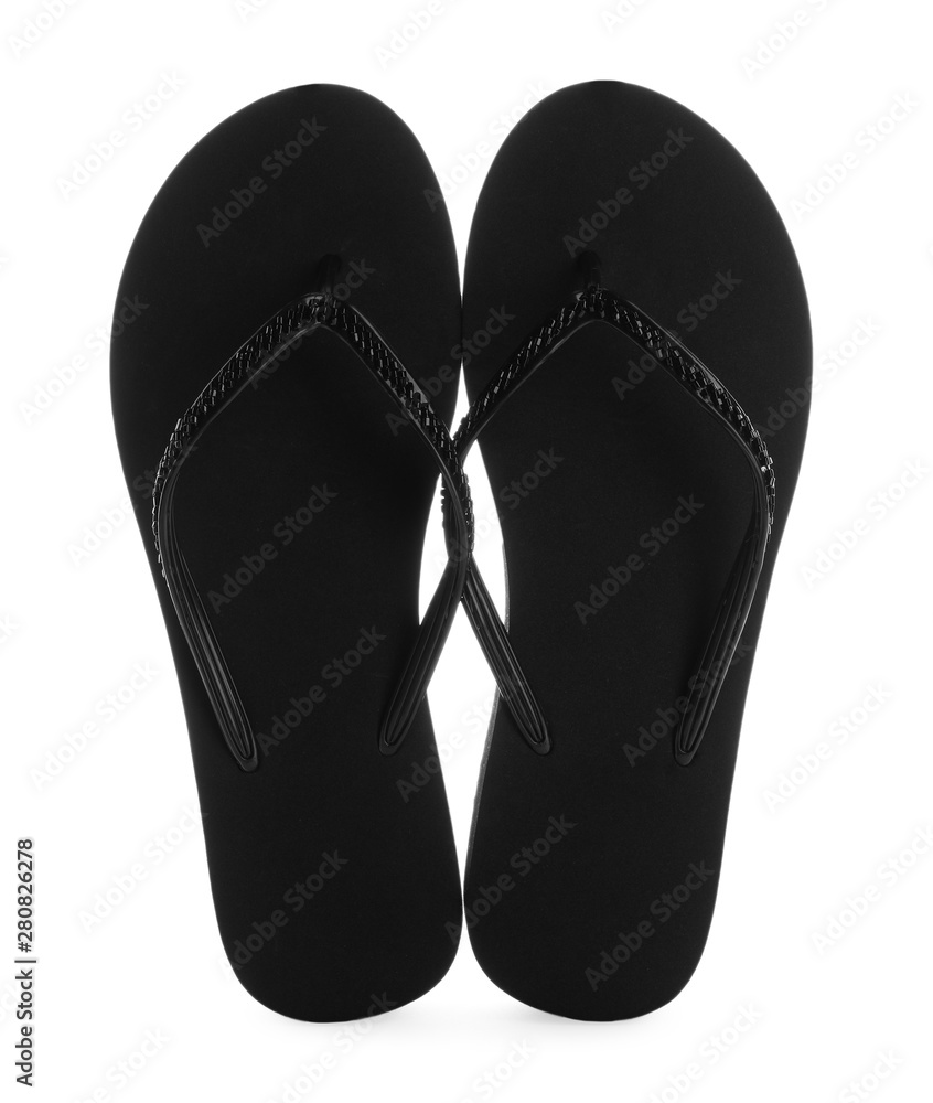 Pair of stylish flip flops on white background Pair of stylish flip flops on white background