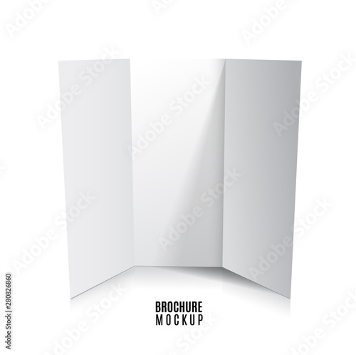 Blank trifold paper brochure mockup isolated on white. Vector Illustration