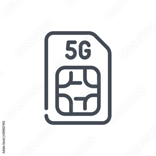 5G sim card line icon. Vector outline sign.