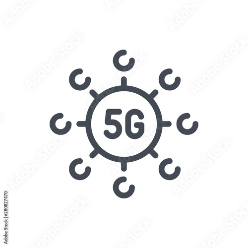 5G network connection line icon. Vector outline sign.