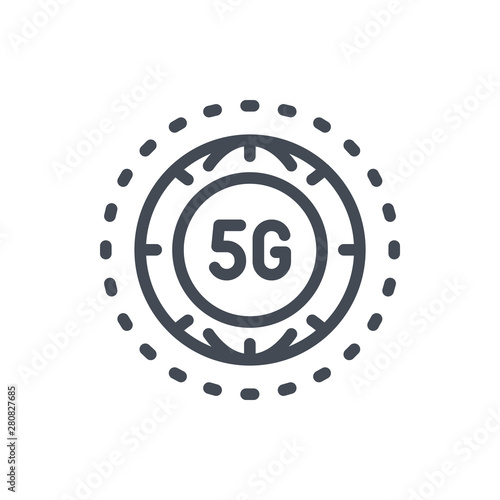 World connected to 5G line icon. Vector outline sign.