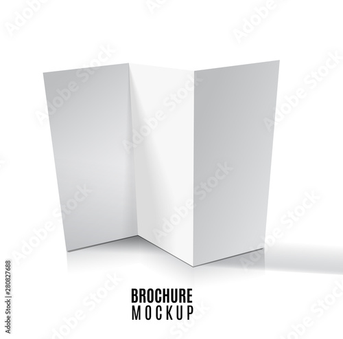 Blank trifold paper brochure mockup isolated on white. Vector Illustration