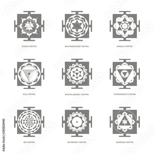 Vector icon with Yantra Hinduism symbols