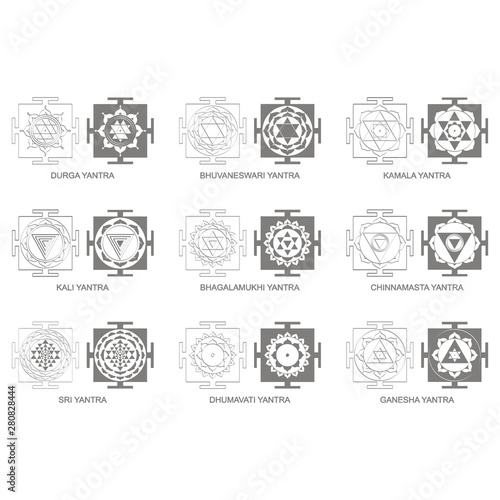 Vector icon with Yantra Hinduism symbols