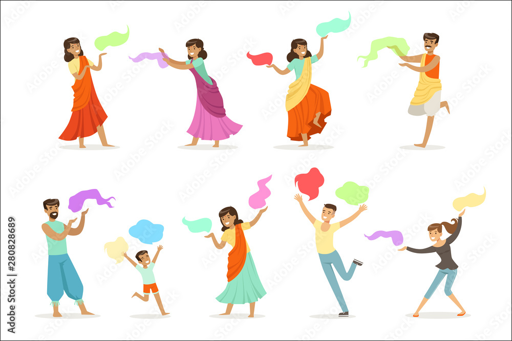 Smiling people dancing in national Indian costumes set for label design. Indian dance, Asian culture, cartoon detailed colorful Illustrations Smiling people dancing in national Indian costumes set for label design. Indian dance, Asian culture, cartoon detailed colorful Illustrations