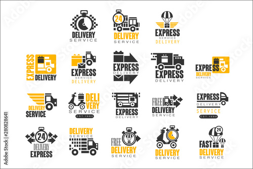 Delivery set for label design. Express delivery service vector Illustrations