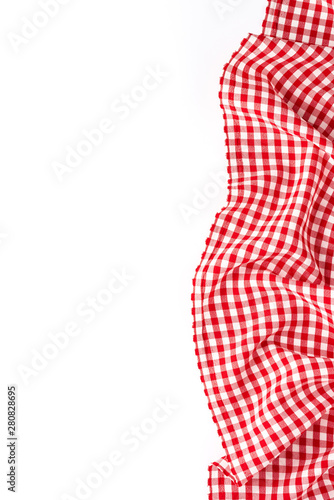 Red checkered tablecloth on white background with copyspace