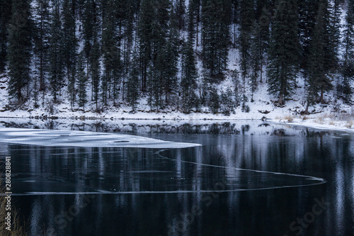 Lake with ice in winter