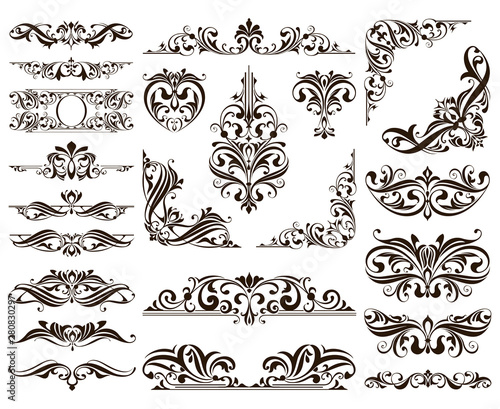 Ornamental design lace borders and corners Vector set art deco floral ornaments elements