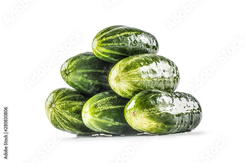 Fresh cucumbers isolated on white background - close-up