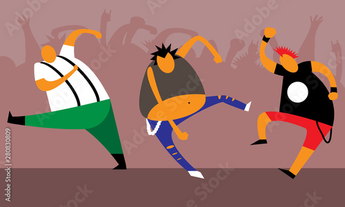 punk concert fun energetic punks dancing. Stylized vector illustration