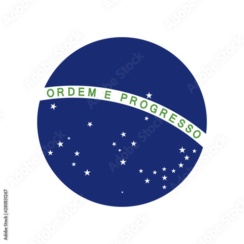 Elements of the flag of Brazil. National motto "Ordem e Progresso", stars. Abstract concept, icon.