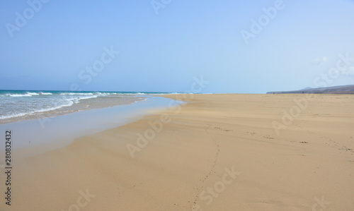 Large Fine Sand Beach of Sotavento with Low Tide in Fuerteventura