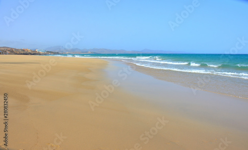 Large Fine Sand Beach of Sotavento with Low Tide in Fuerteventura