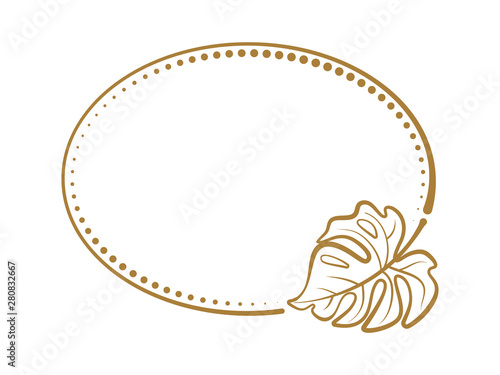 Vector horizontal oval dotted frame with monstera leaf decoration