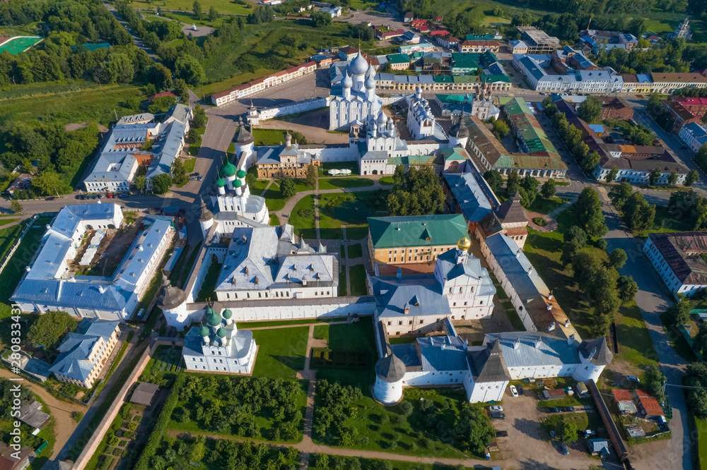 A view from the height of the Rostov Kremlin on a sunny July day (aerial survey), Rostov Veliky. Golden ring of Russia