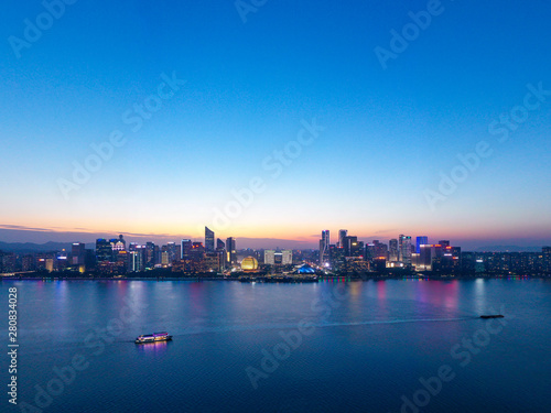 hangzhou cityscape at sunset