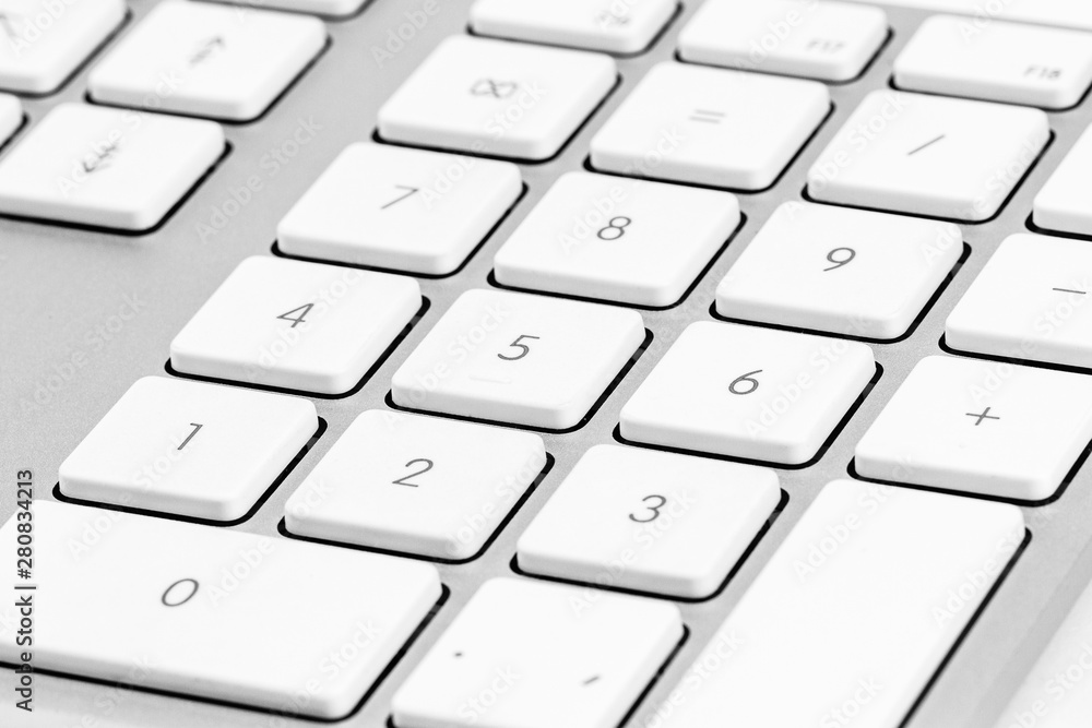 White aluminum keyboard, numpad closeup