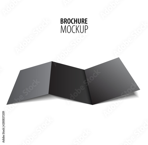 Blank trifold paper black brochure mockup isolated on white. Vector Illustration