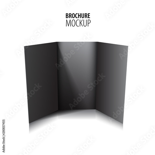 Blank trifold paper black brochure mockup isolated on white. Vector Illustration