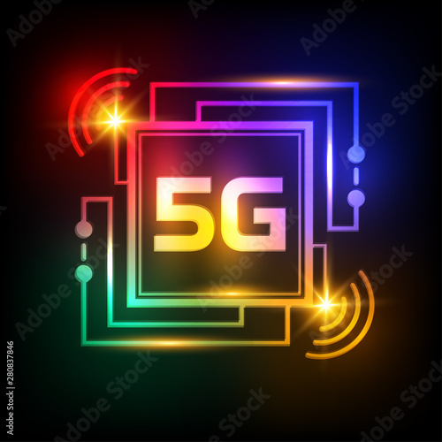 5G Technology vector .Neon technology background .High Speed Internet.