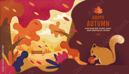 Happy Thanksgiving, Autumn, Banner Design Template, vector illustration, Drawing, Cartoon, Landscape Painting Style.