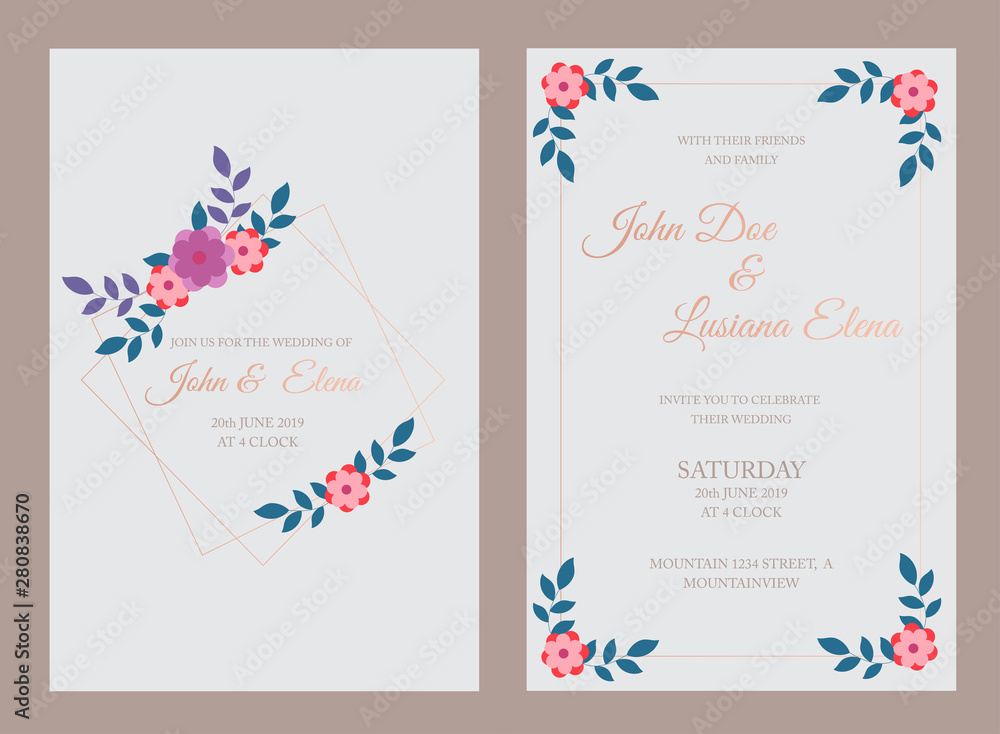 Wedding vector floral invite invitation card