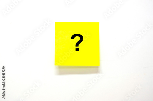 Questions Mark ( ? ) word with note paper or post it on white background. reminder, To Do List, Business, FAQ( frequency asked questions), Answer, Q&A, Information and Communication Concepts