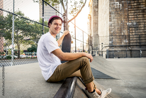 Skater training in a skate park in New York