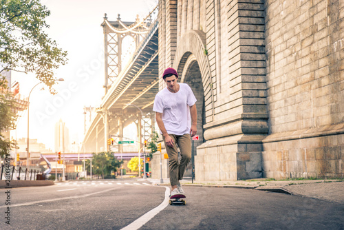Skater training in a skate park in New York