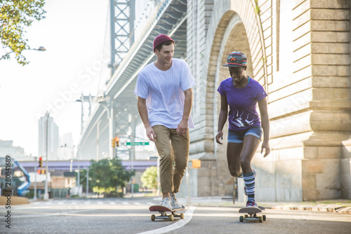 Skaters training in a skate park in New York
