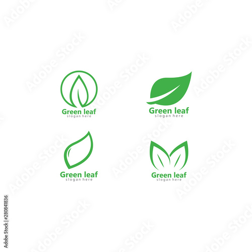 Green eco leaf logo vector icon illustration design 