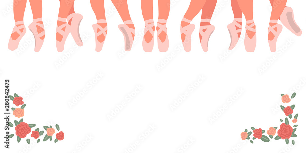Fototapeta premium Ballet pointe shoes isolated on white background. Dance ballet banner. Vector illustration