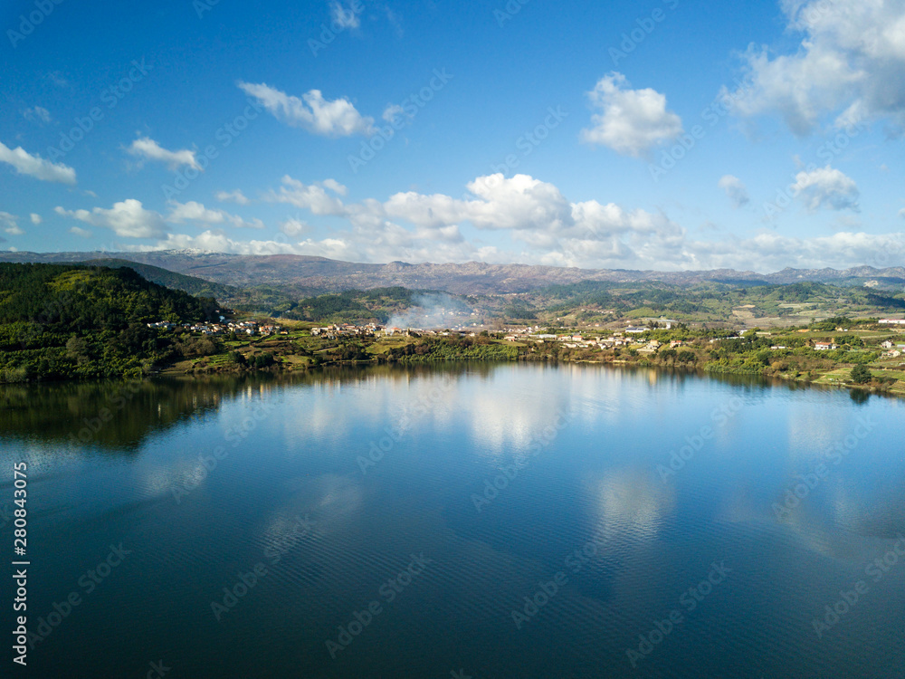 Aerial view of a reservoir in Galicia, Spain