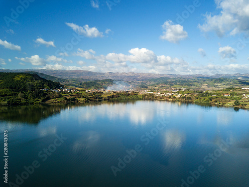 Aerial view of a reservoir in Galicia, Spain