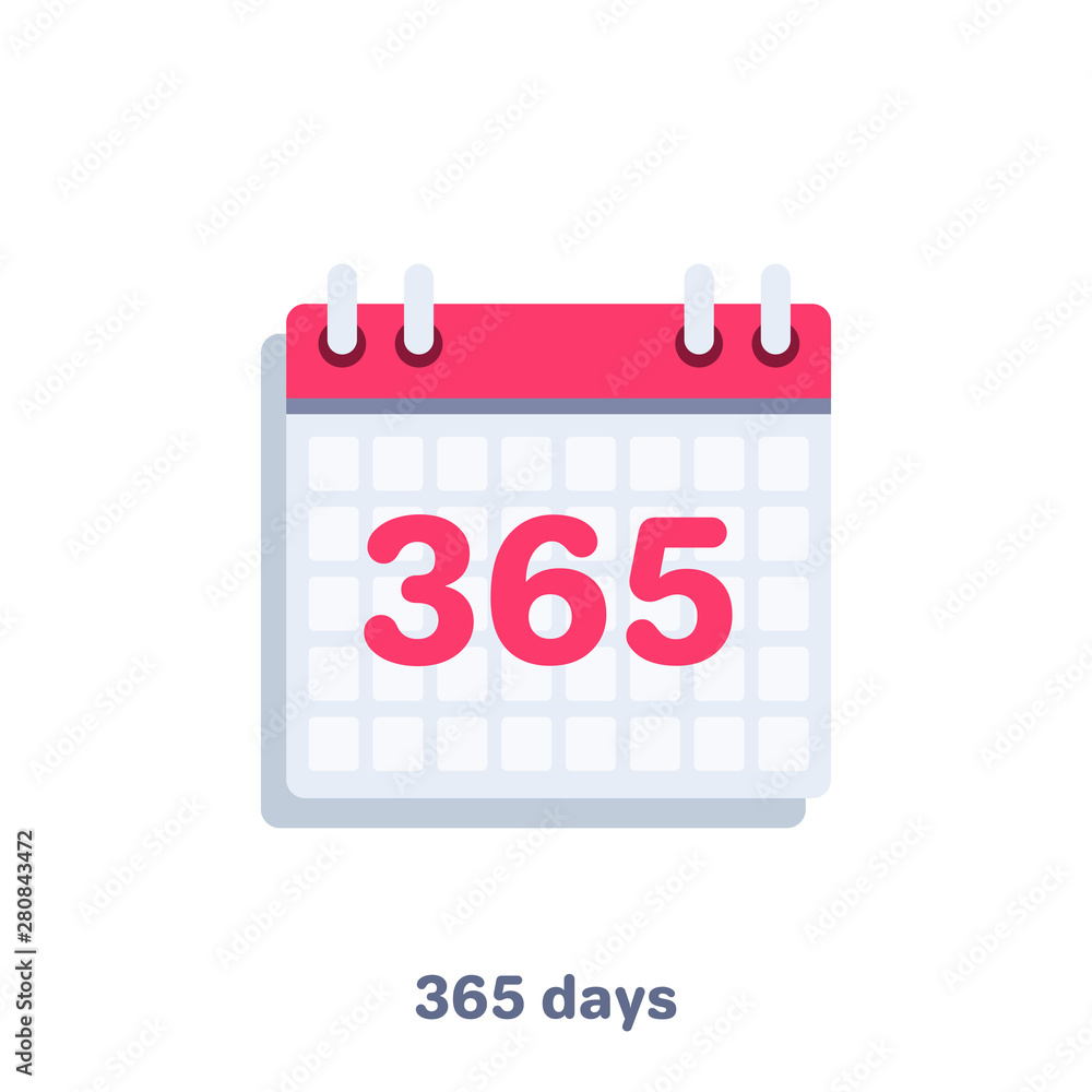 flat vector image on white background, calendar icon, work 365 days a year flat vector image on white background, calendar icon, work 365 days a year