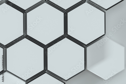 White hexagonal platforms connected together background  3d rendering
